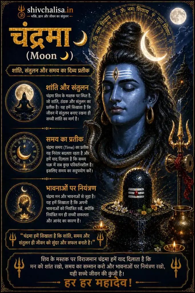 भगवान शिव के प्रतीक और उनका अर्थ (Shiva Symbols Meaning) – त्रिशूल, डमरू, नाग और अन्य रहस्य 7 shiva chandrama meaning