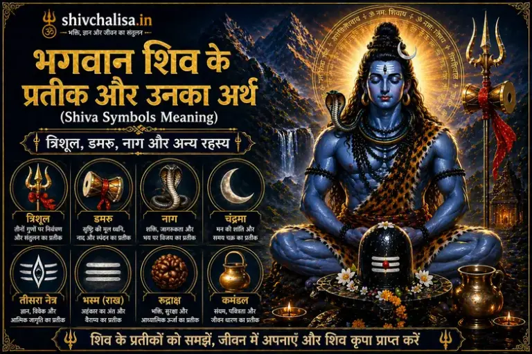 भगवान शिव के प्रतीक और उनका अर्थ (Shiva Symbols Meaning) – त्रिशूल, डमरू, नाग और अन्य रहस्य 1 shiva symbols meaning trishul damru