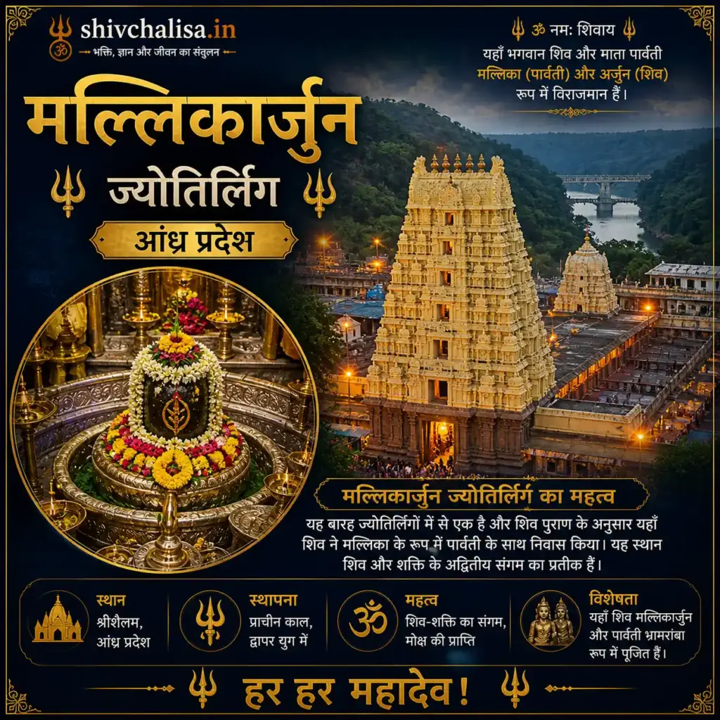 मल्लिकार्जुन ज्योतिर्लिंग श्रीशैलम मंदिर आंध्र प्रदेश शिव पार्वती का पवित्र स्थान